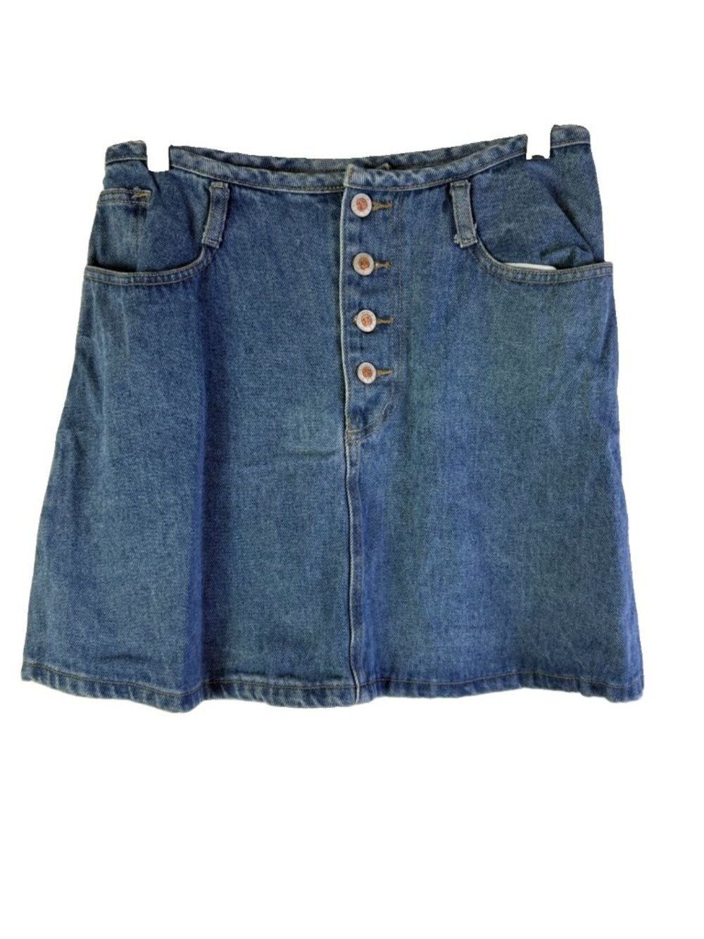 Vintage 90s Mini Micro Skirt Denim Jean Faded Button Fly Grunge Baby
